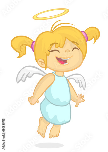 Cartoon Cute happy Christmas angel character. Vector illustration isolated.