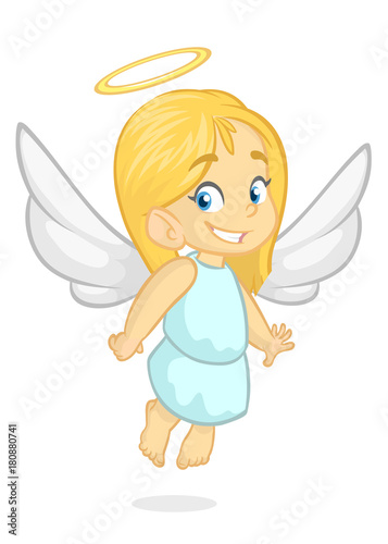 Cartoon Cute happy Christmas angel character. Vector illustration isolated.