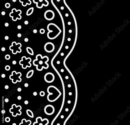 black and white scallop edge floral crochet lace seamless border, vector