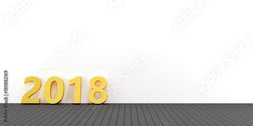 2018 on wooden floor background. 3d illustration