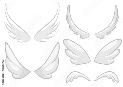Hand drawn angel, fairy or bird wings set. Outlined drawing elements isolated on white background. Vector illustration.