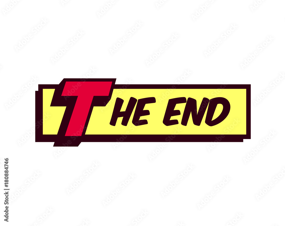 The End words comic book style frame text typography retro comics ending vector illustration
