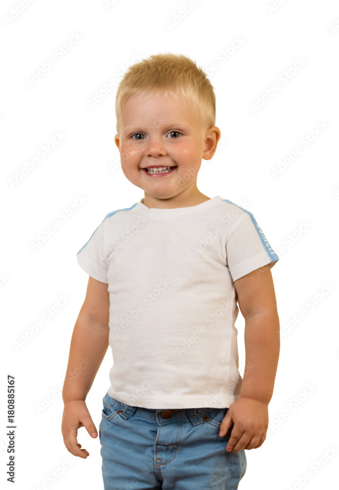 Adorable smiling toddler standing, isolated on white Adorable smiling toddler standing, isolated on white
