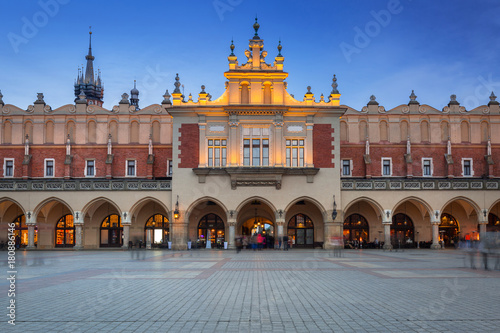 The Krakow Cloth Hall on the Main Square at dusk, Poland