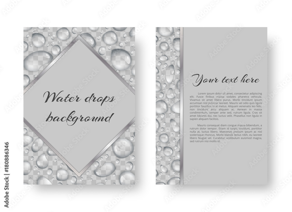 Fototapeta premium Template for the design of cards with translucent drops of water.
