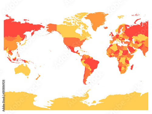 Fototapeta Naklejka Na Ścianę i Meble -  World map in four shades of red on white background. High detail America centered political map. Vector illustration
