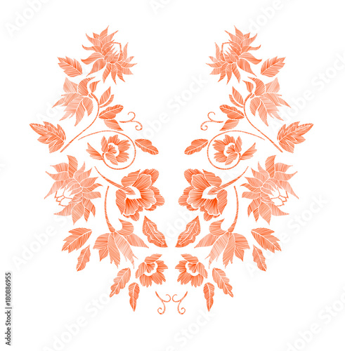 Floral pattern , neck line designs. Vector illustration hand drawn. Fantasy flowers embroidery pattern...