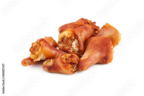 The tail pig cooked on a white background