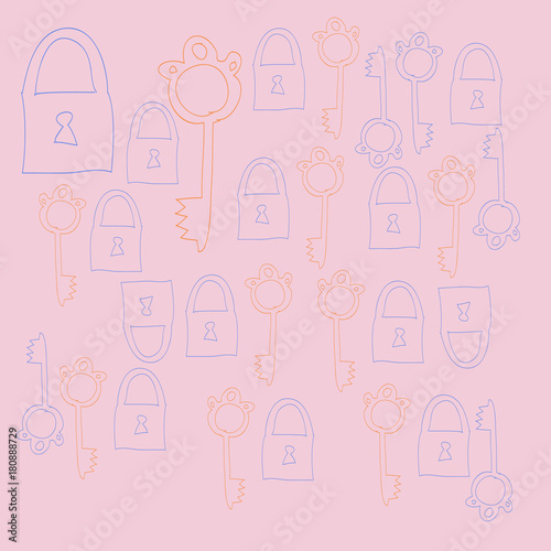 Keys and locks pattern . Hand drawn.