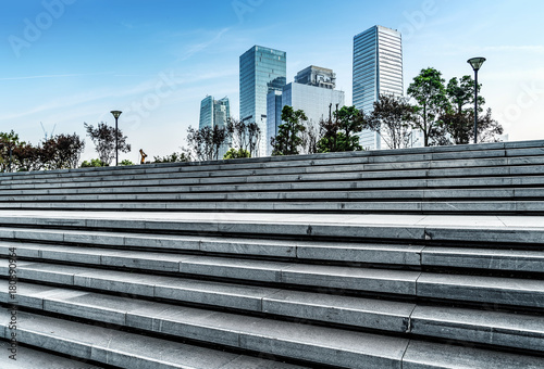square front of modern office buildings in chongqing financial district,china