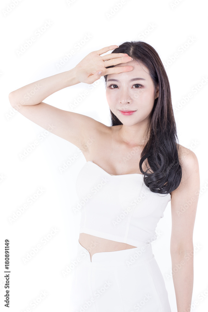 Beautiful Asian Woman Portrait Beauty Skin Care Concept. Fashion Beauty Model isolated on white Beautiful Asian Woman Portrait Beauty Skin Care Concept. Fashion Beauty Model isolated on white