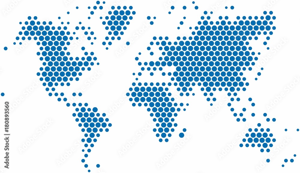 Naklejka premium Dots world map on white background, vector illustration.