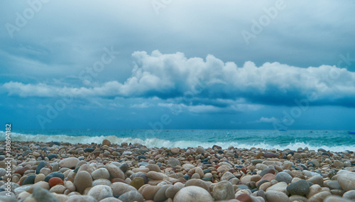 sea pebbles on the background of the sea