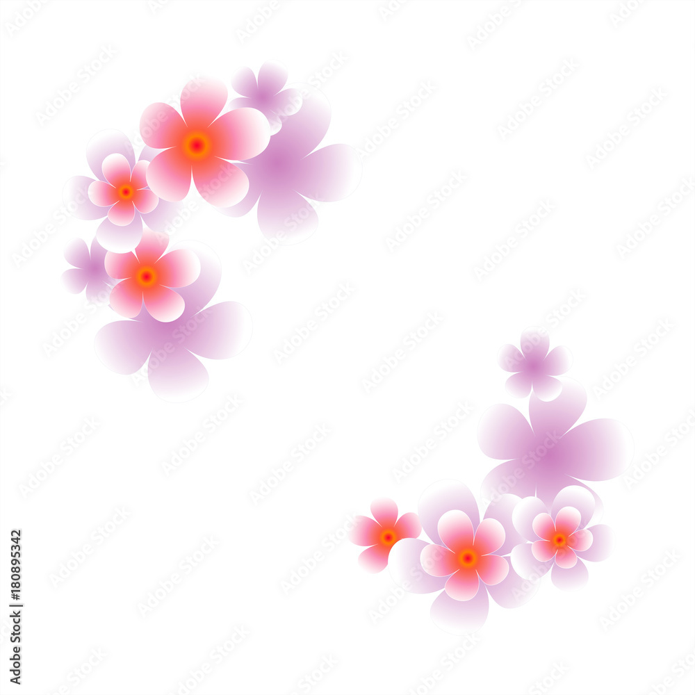Flying Pink Purple flowers isolated on white background. Apple-tree flowers. Cherry blossom. Vector