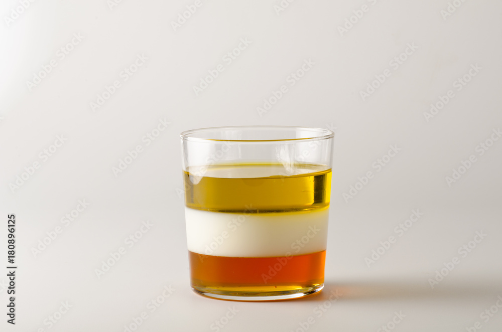 Physics. Immiscible liquids in separed layers.