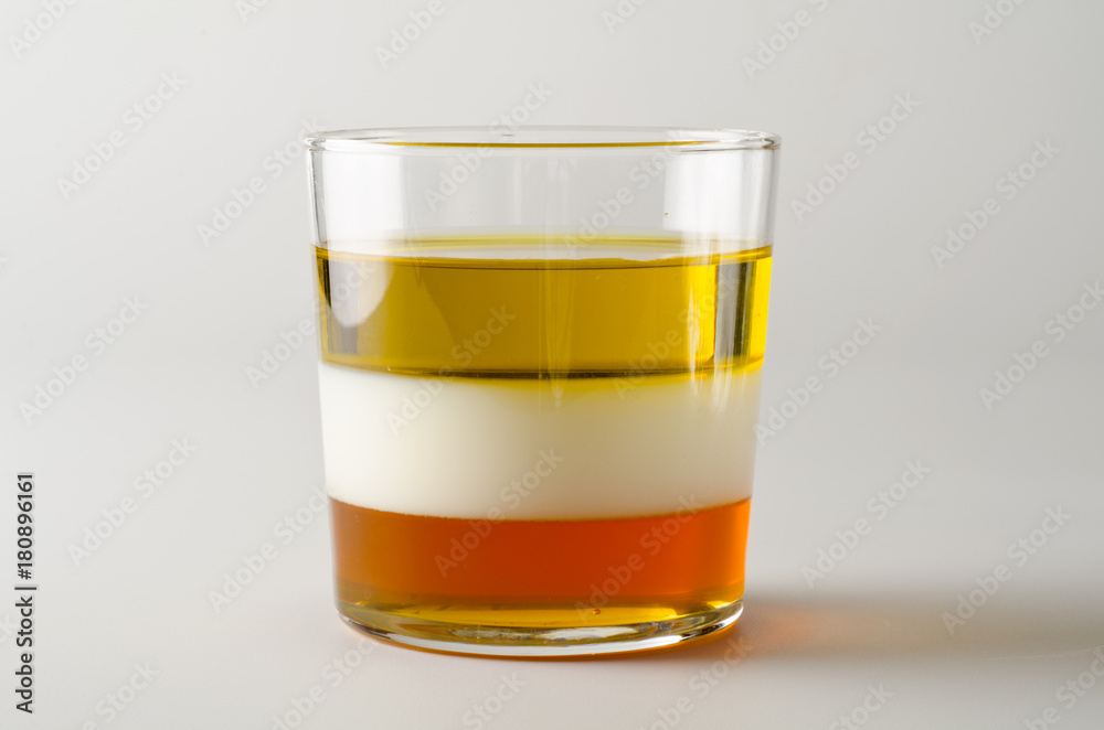 Physics. Immiscible liquids in separed layers.