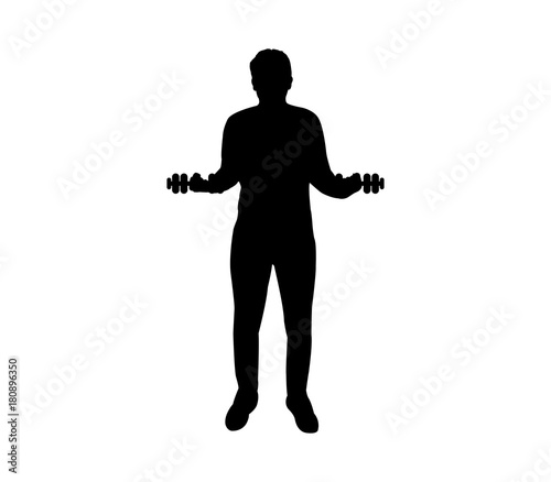 man silhouette with gym weight in hand