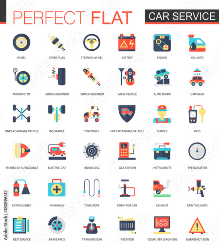 Car service vector complex flat icon concept. Web infographic design icons.