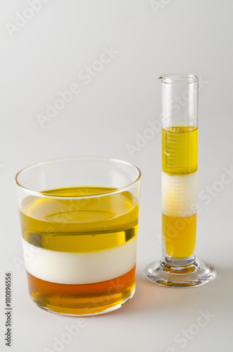 Physics. Immiscible liquids in separed layers.