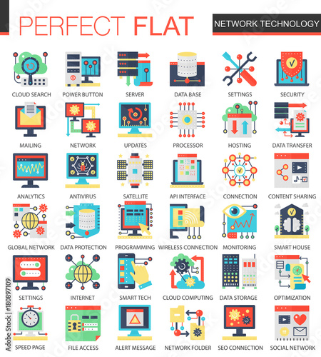 Vector Network technology complex flat icon concept. Web infographic icons design.