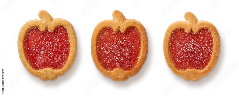 Three cookies with marmalade in the form like an apple Three cookies with marmalade in the form like an apple