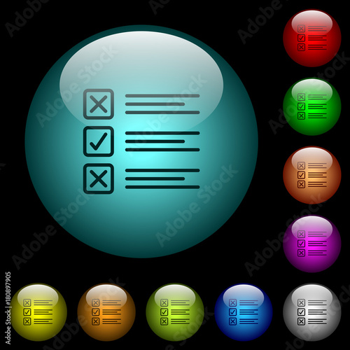 Questionnaire icons in color illuminated glass buttons