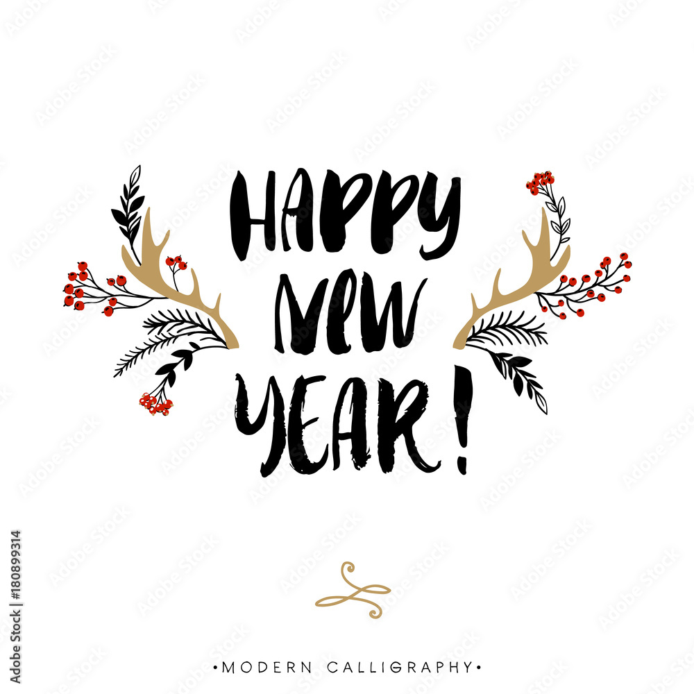 Obraz premium Happy New Year. Christmas calligraphy. Hand drawn brush lettering.