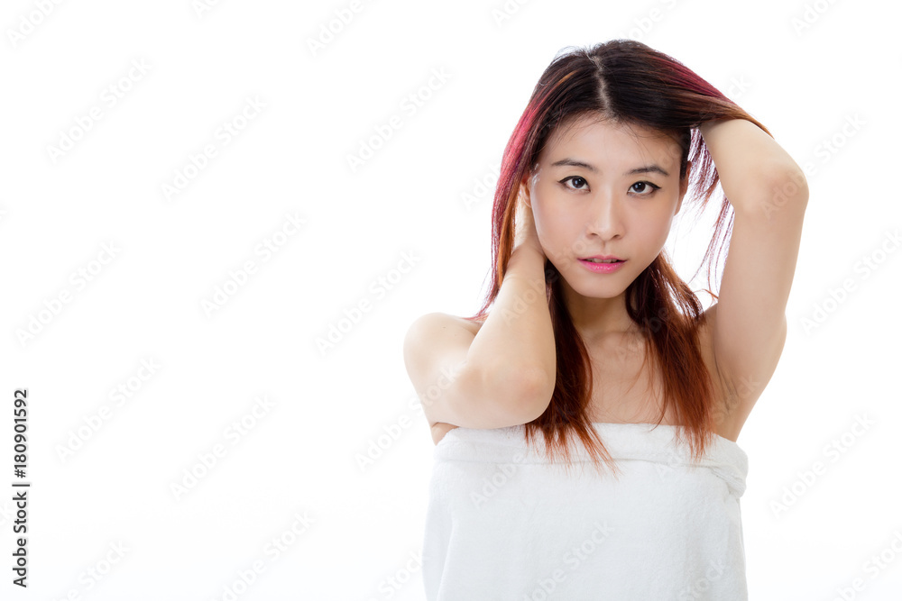 Chinese woman wearing a white towel Chinese woman wearing a white towel