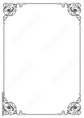 Ornate rectangular black framework, decorative corners. A4 page proportions.