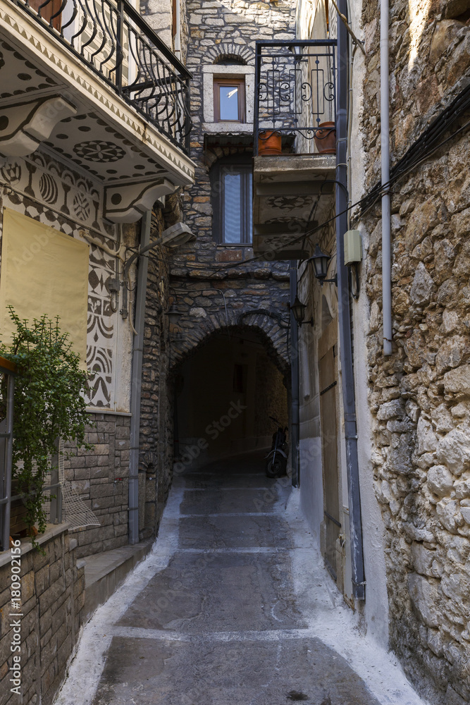 Street in Pyrgi village on Chios island, Greece.
