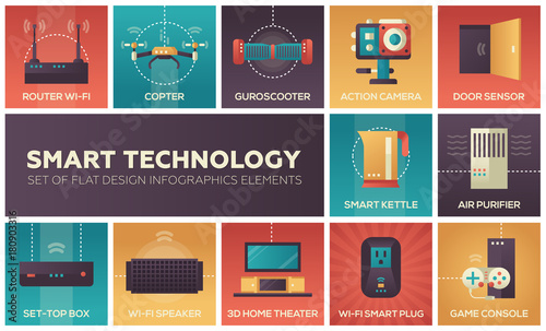 Smart technology - set of flat design infographics elements