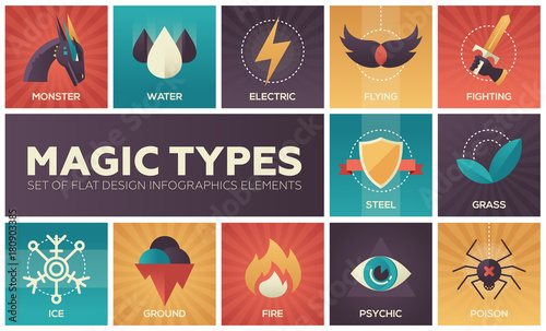 Magic types - set of flat design infographics elements