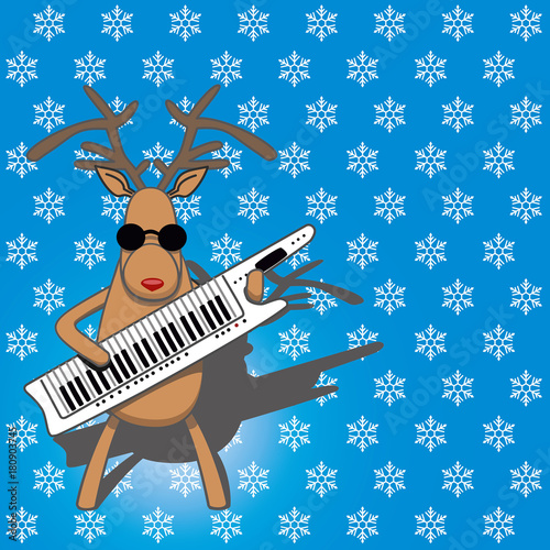 deer musician against a blue background. vector illustration