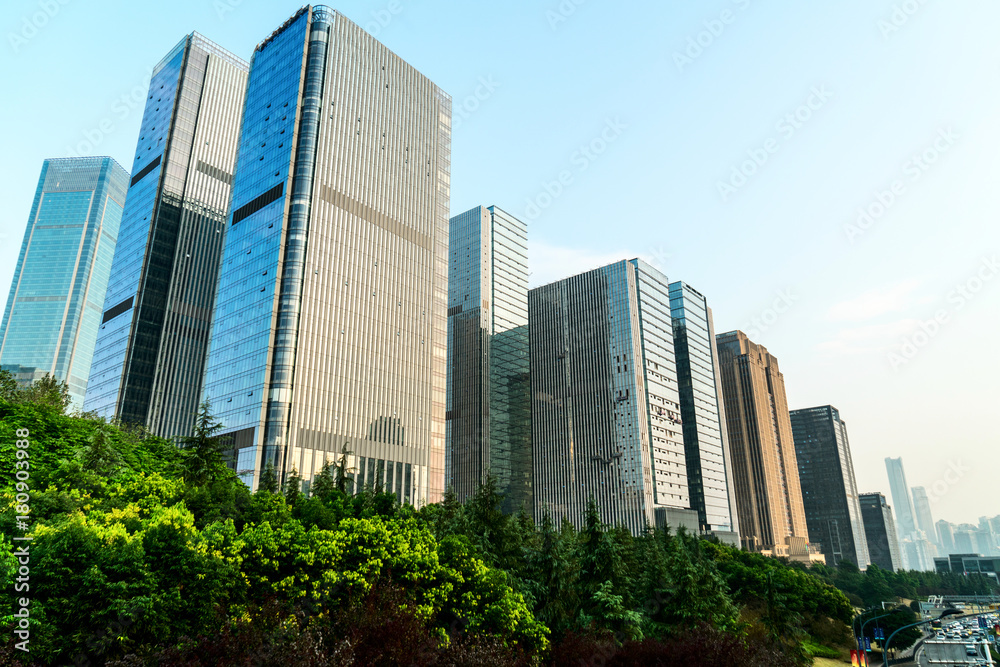 Parks, grasslands and commercial buildings in Chongqing, China