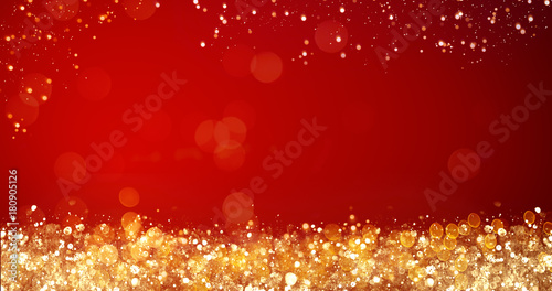golden and silver xmas lights on red background for merry christmas or season greetings message,bright decoration.Elegant holiday season social post digital card.Copy type space for text or logo