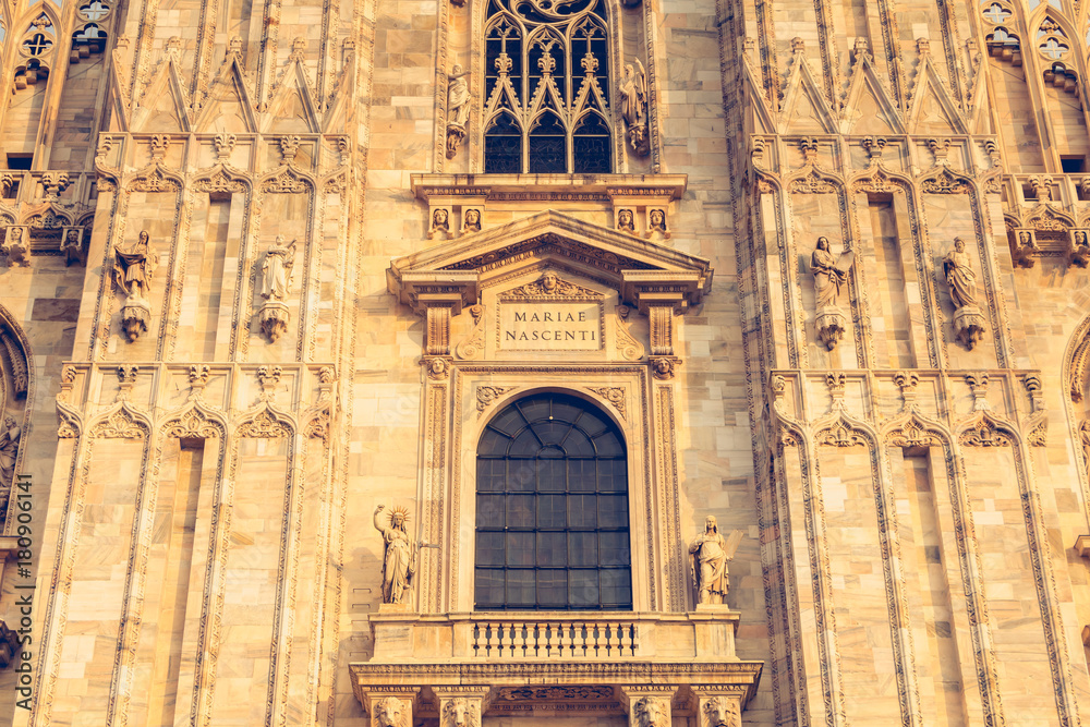 detail of the facade of Milan Cathedral