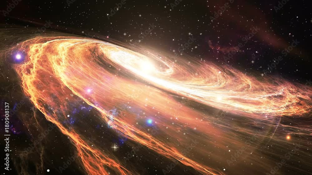 Rotating spiral galaxy with stars in outer space
