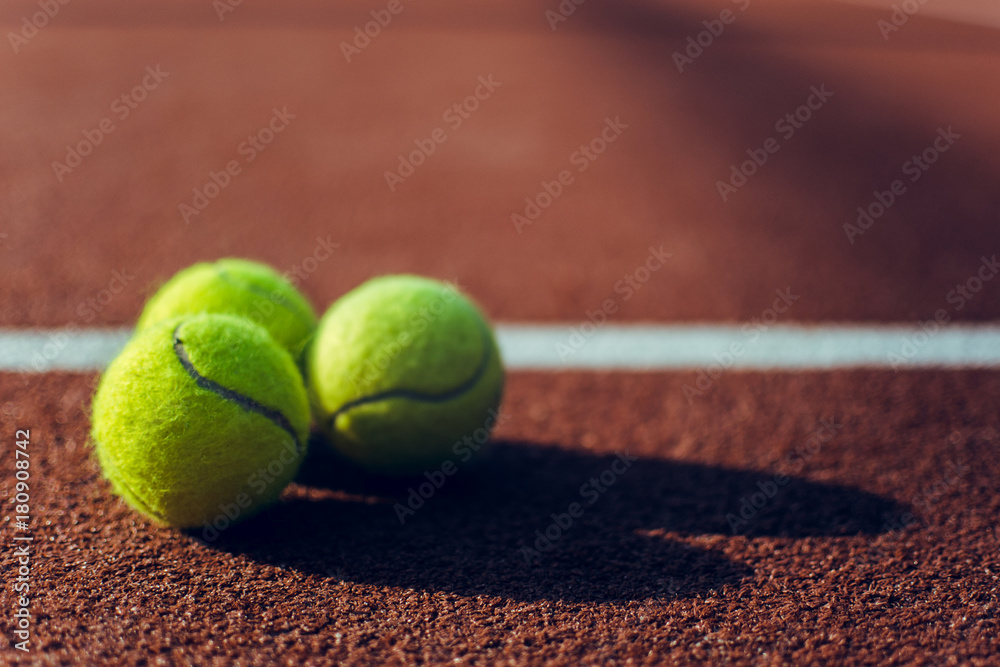 Tennis balls. Tennis balls lying down on tennis court. 