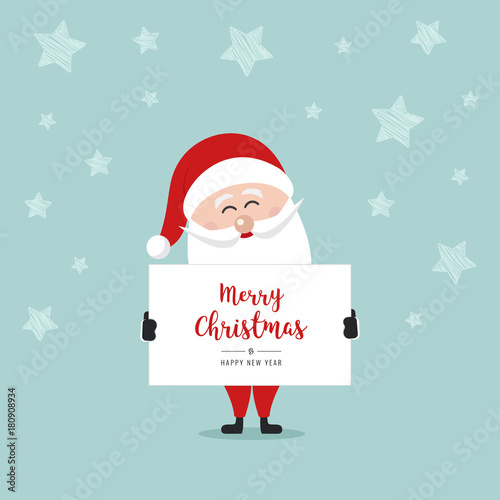 santa claus hold banner merry christmas greeting text scribble drawing stars background © Pixasquare