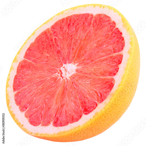 Cut grapefruit fruit isolated on white background with clipping