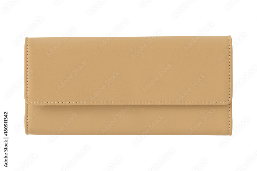 Classic beige woman s elegant leather wallet isolated on white Classic beige woman s elegant leather wallet isolated on white