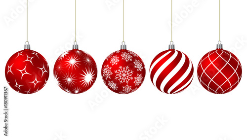 Red christmas balls with different patterns