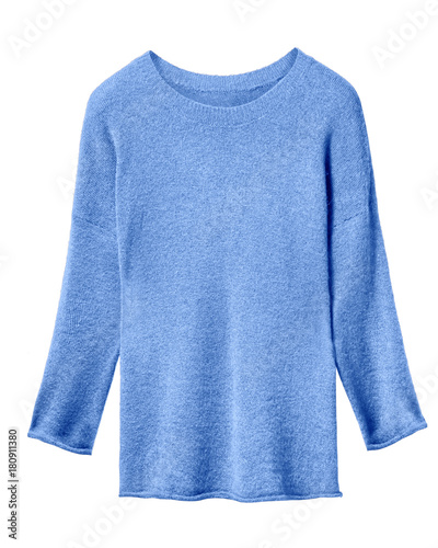 Classic azure blue woman sweater isolated on white