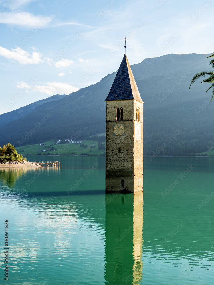 Italien - Vinschgau - Kirchturm von Altgraun - Campanile di Curon Venosta Vecchia