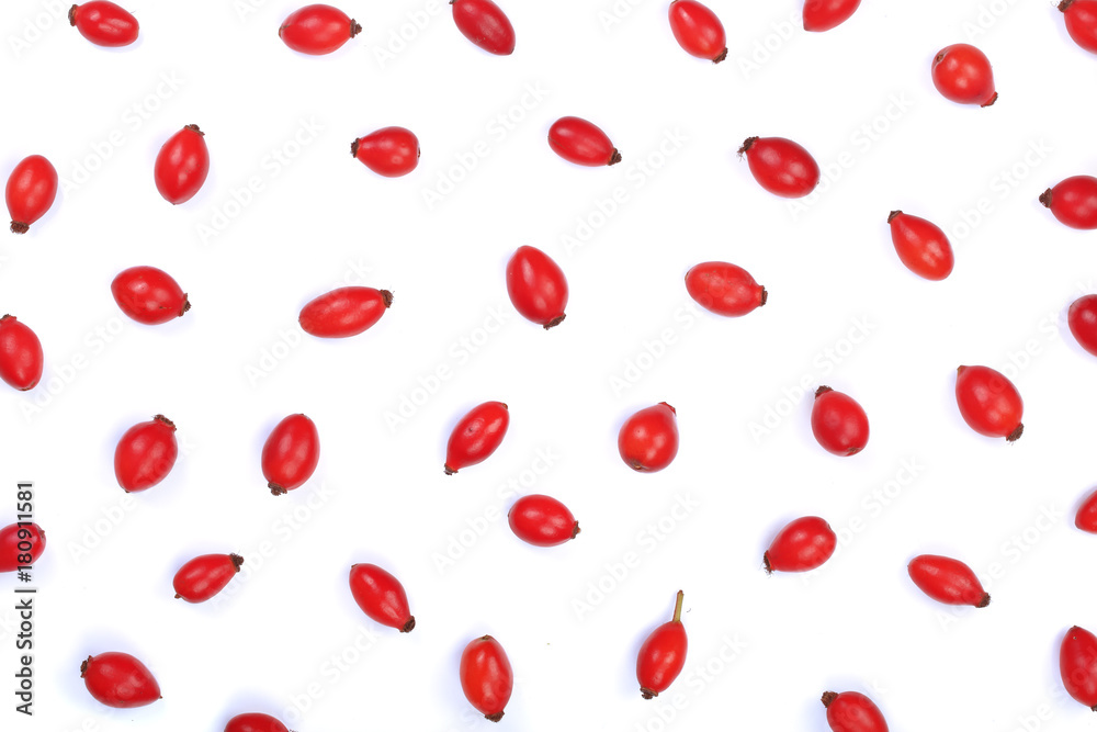 rosehip berries isolated on white background. Flat lay pattern. Top view rosehip berries isolated on white background. Flat lay pattern. Top view