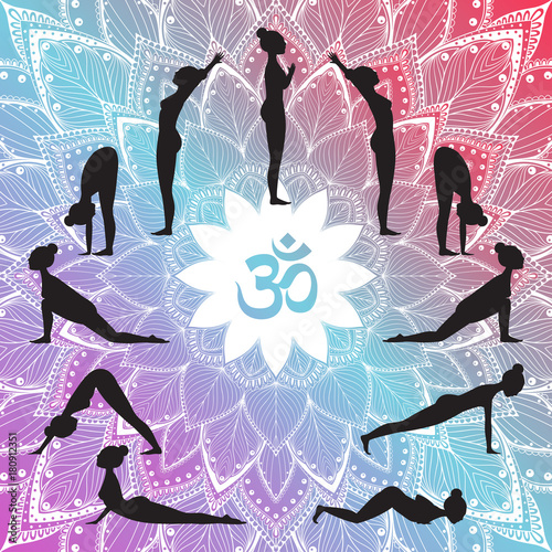 Yoga set Surya Namaskar. Illustration photo