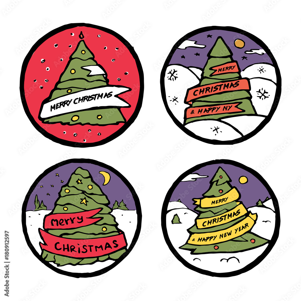 Naklejka premium Set of Christmas and New Year round emblems