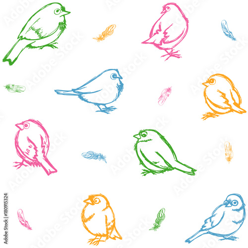 various poses sparrows birds wallpaper, colorful feathers seamless background