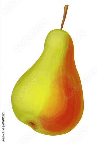  Realistic fruit, yellow pear with one side red with a stalk