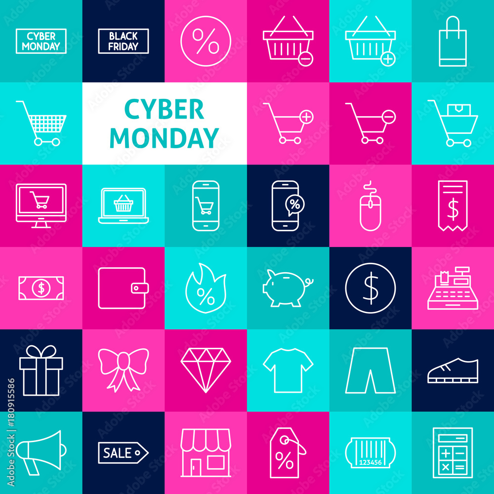 Vector Line Cyber Monday Icons Vector Line Cyber Monday Icons